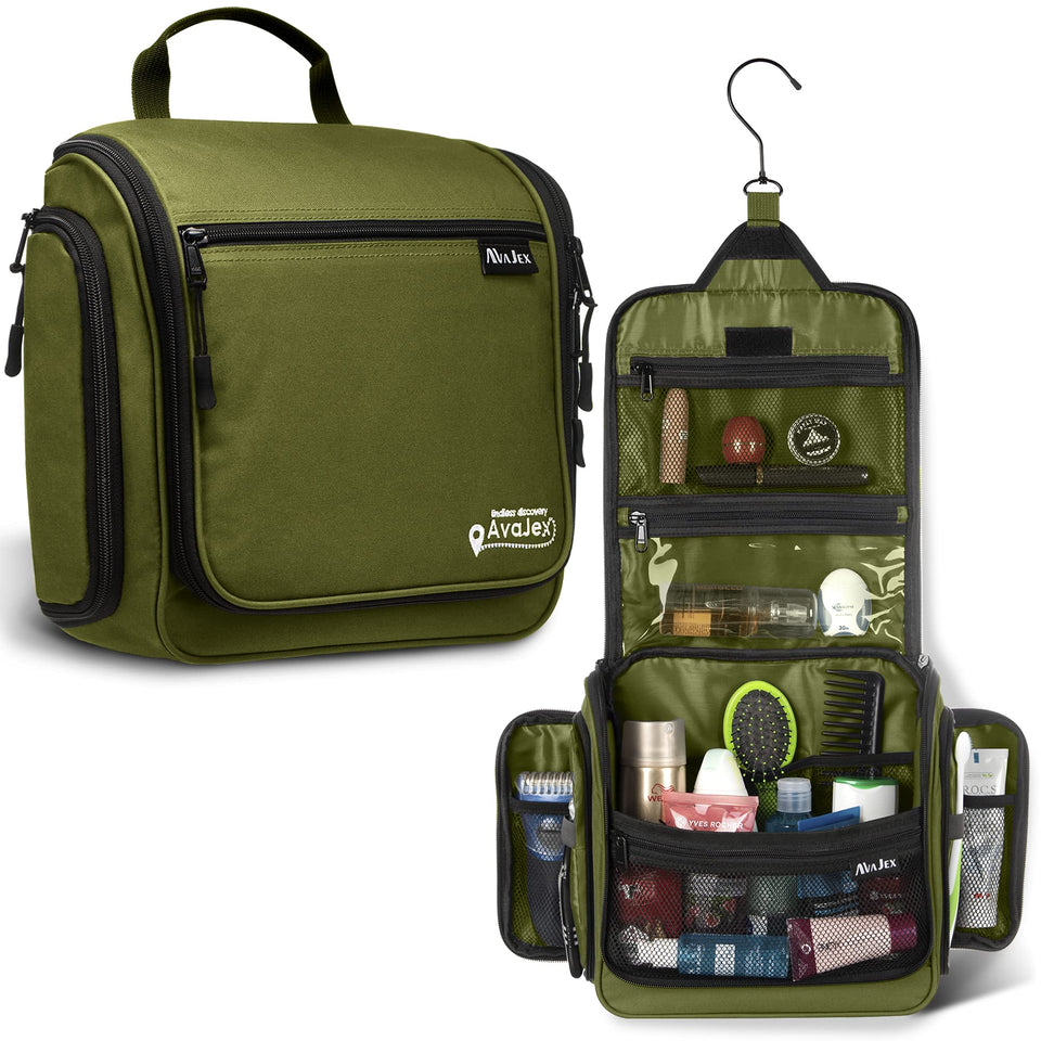 AvaJex travel toiletry bag hanging organizer with 19 compartments keeps toiletries organized.
