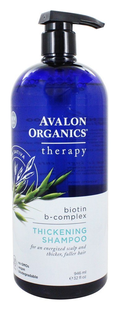 Avalon Organics Biotin B-Complex shampoo bottle, ideal for daily volumizing hair care.