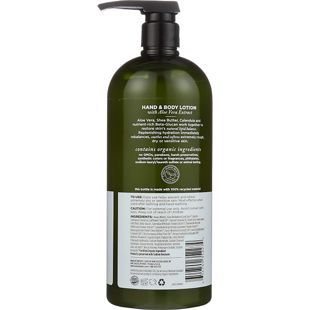 Avalon Organics lotion bottle close-up shows rich texture for quick absorption