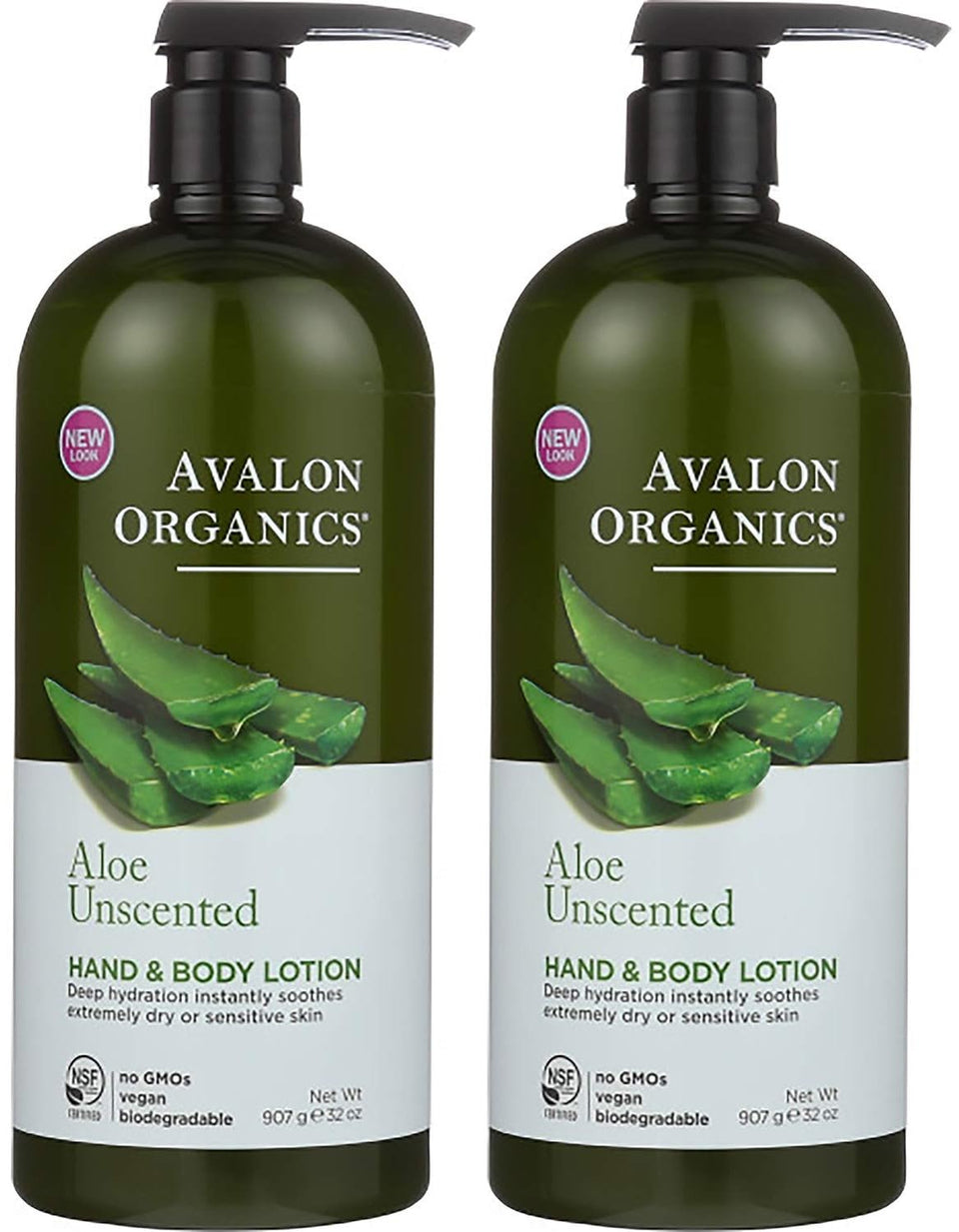 Avalon Organics unscented aloe lotion 2-pack bottles delivering everyday moisturizing for sensitive skin