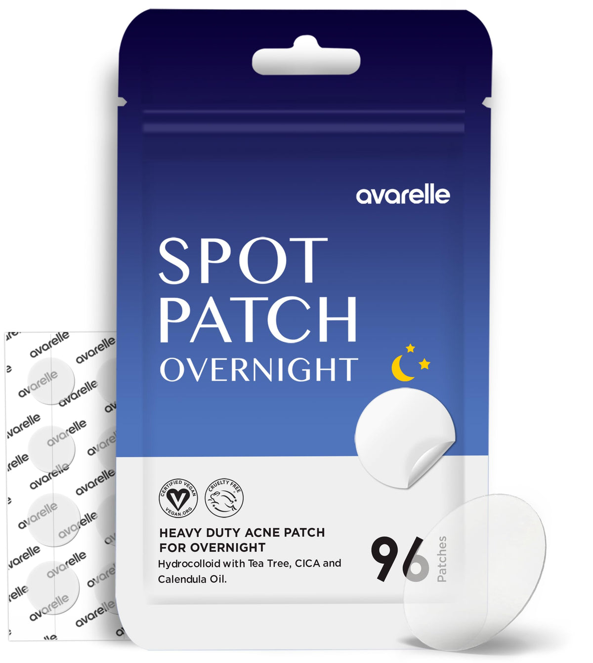 AVARELLE Spot Pimple Patches on face pack demonstrating discreet acne coverage and fluid absorption.