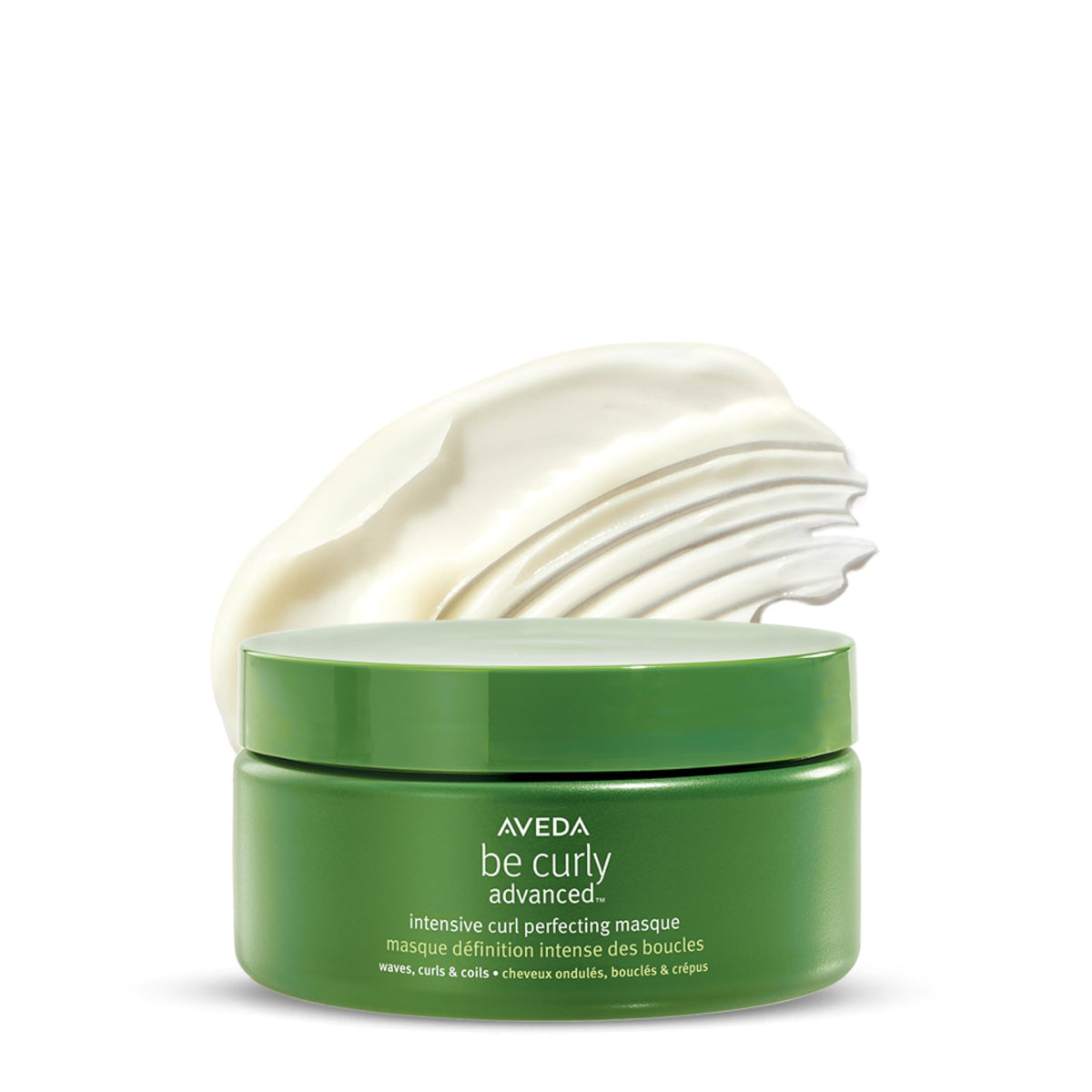 Aveda Be Curly masque packaging for curl care.