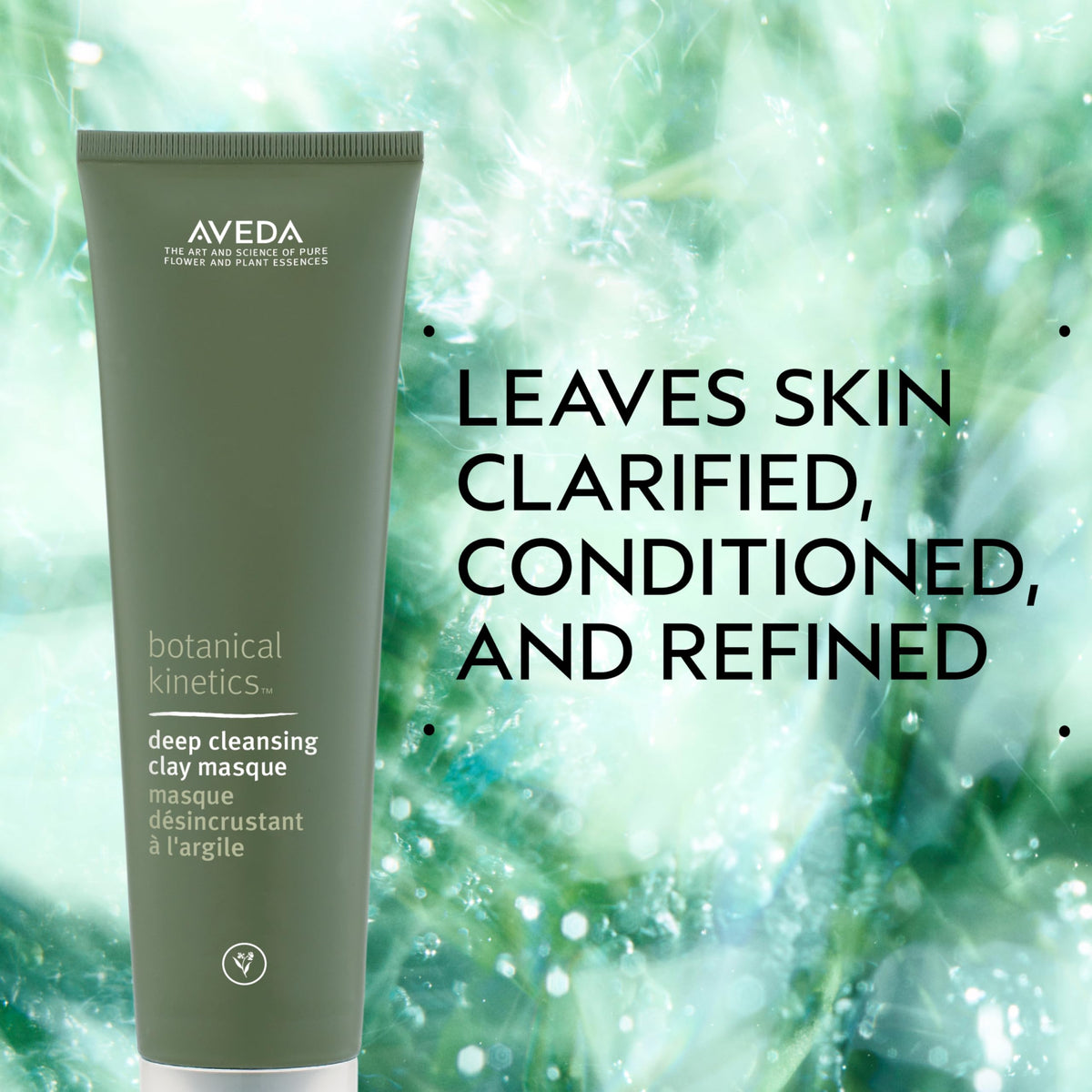 Closeup of Aveda Botanical Kinetics masque showing clay absorbing oil for a refreshed look
