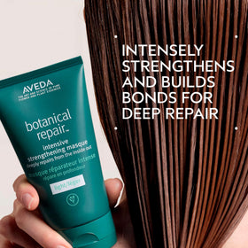 Aveda Botanical Repair Masque Light packaging close-up highlighting vegan and clean beauty credentials.