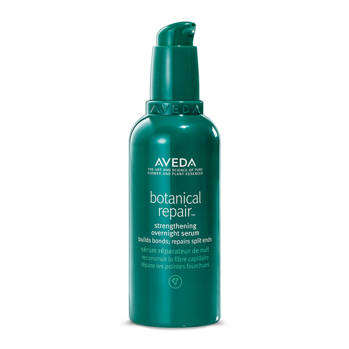 Aveda Botanical Repair overnight serum bottle showing bond-building formula for stronger hair