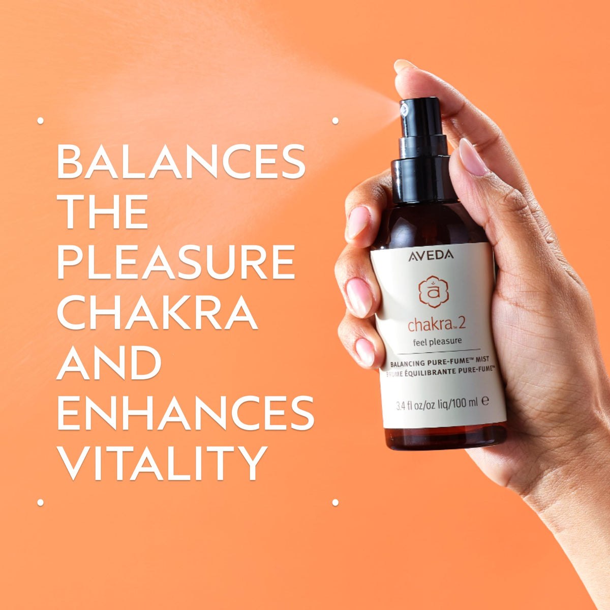 Aveda Chakra 2 mist close-up shows orange and geranium aroma