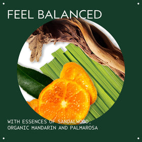 Aveda Chakra 4 organic mandarin note adds uplifting citrus ambiance.