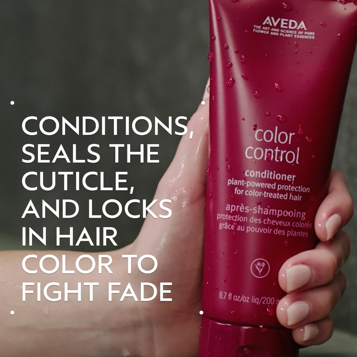 AVEDA Color Control Conditioner applied to hair for detangling and smoothness.
