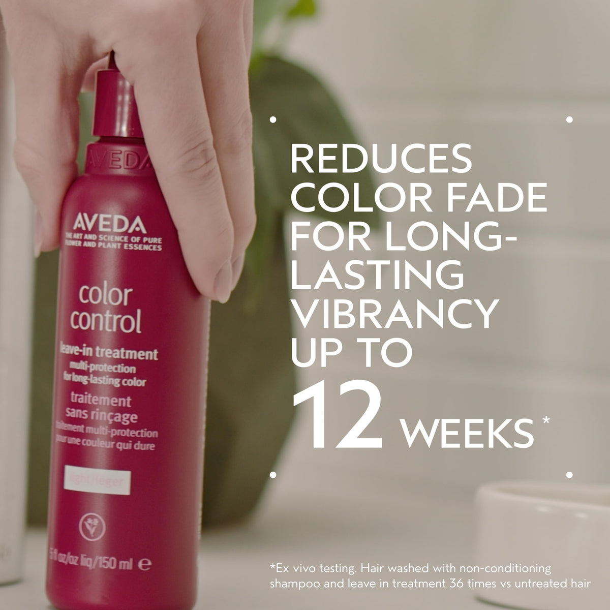Aveda Color Control Leave-In Light application on damp hair.