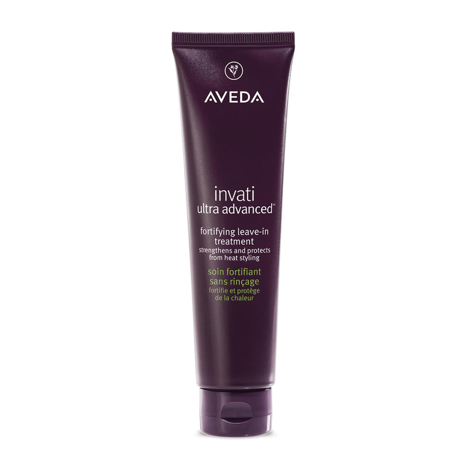 Aveda Invati Ultra Advanced Leave-In bottle close-up; strengthens thinning hair from root to tip.