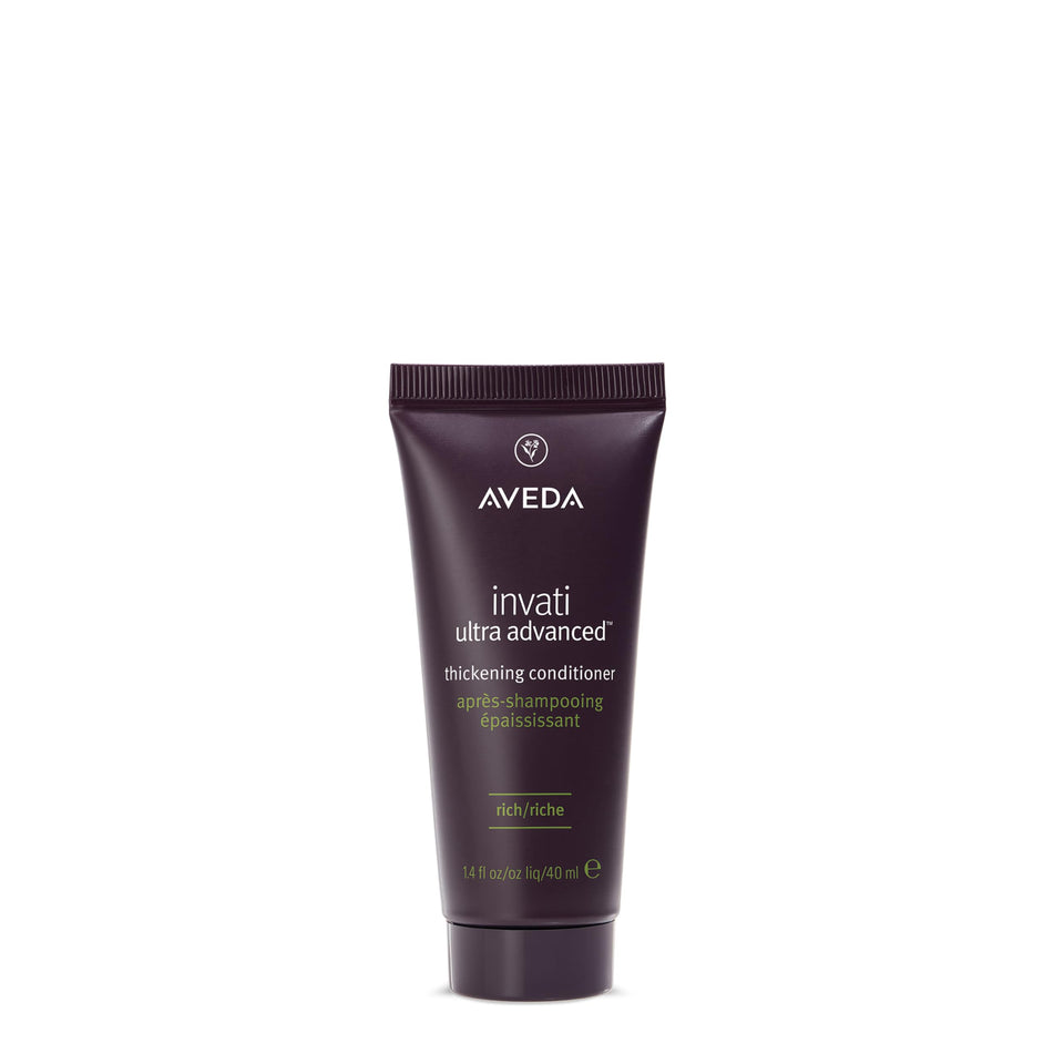 Aveda Invati Ultra Thickening Conditioner Rich bottle close-up for detangling and added fullness.