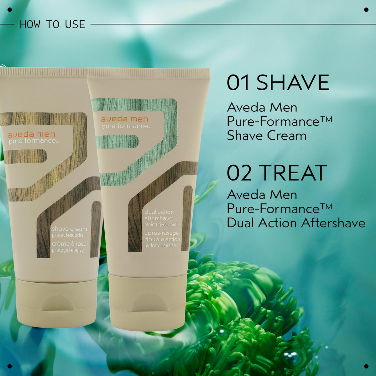 Aveda Men Pure-Formance application on face showing quick post-shave use.