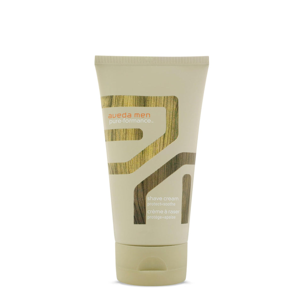 Aveda Men Pure-Formance Shave Cream tube close-up showing a smooth, moisturizing shave.