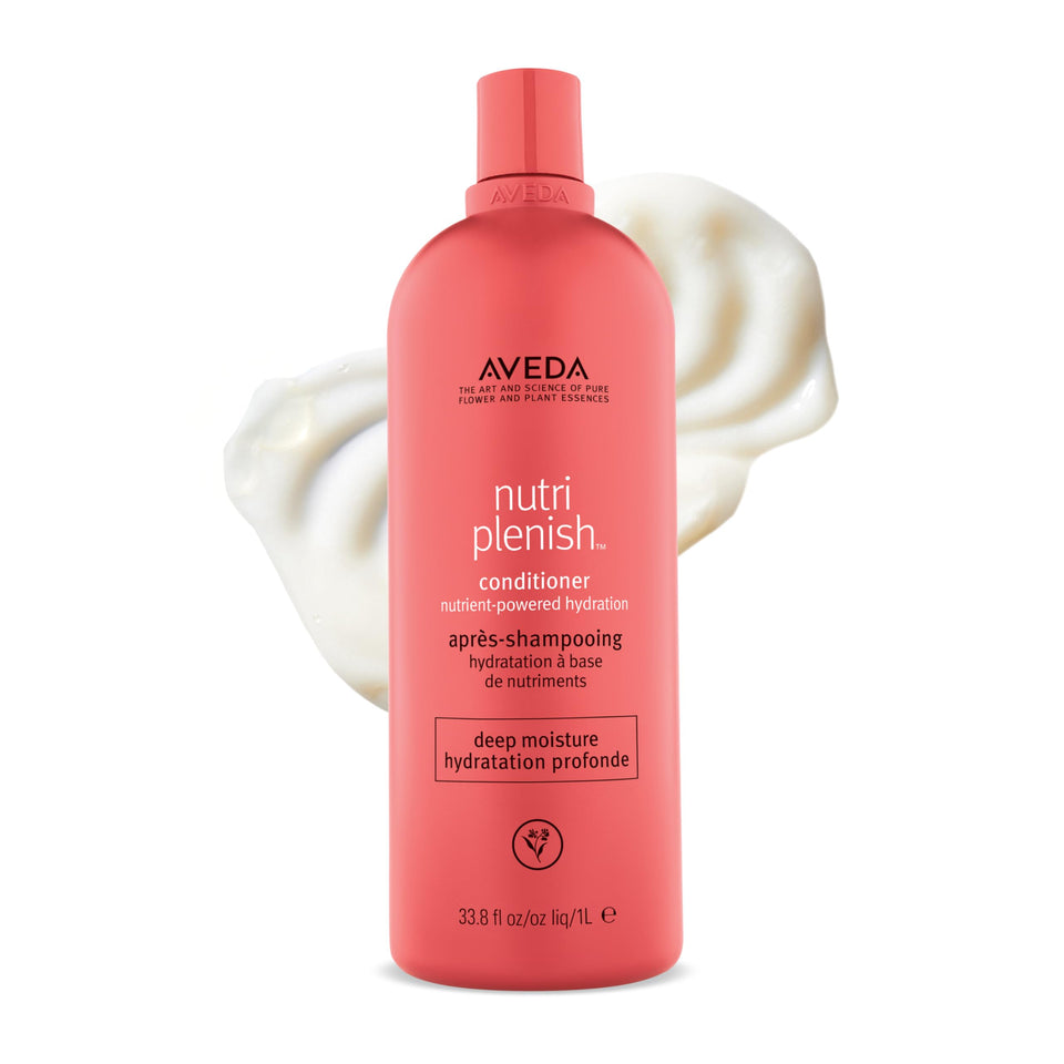 Aveda Nutriplenish Deep Moisture conditioner bottle for rich hydration for dry hair.