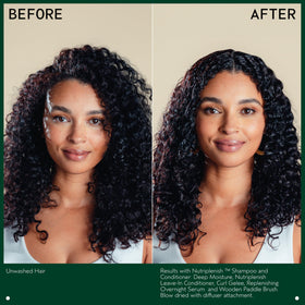 Cream swirl texture of Aveda Nutriplenish Deep Moisture conditioner suggesting luxuriously smooth hair.