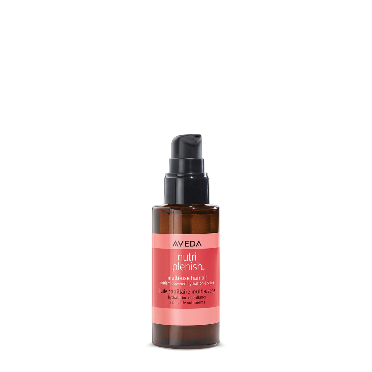 Aveda Nutriplenish hair oil bottle ready for pre-shampoo hydration and shine.