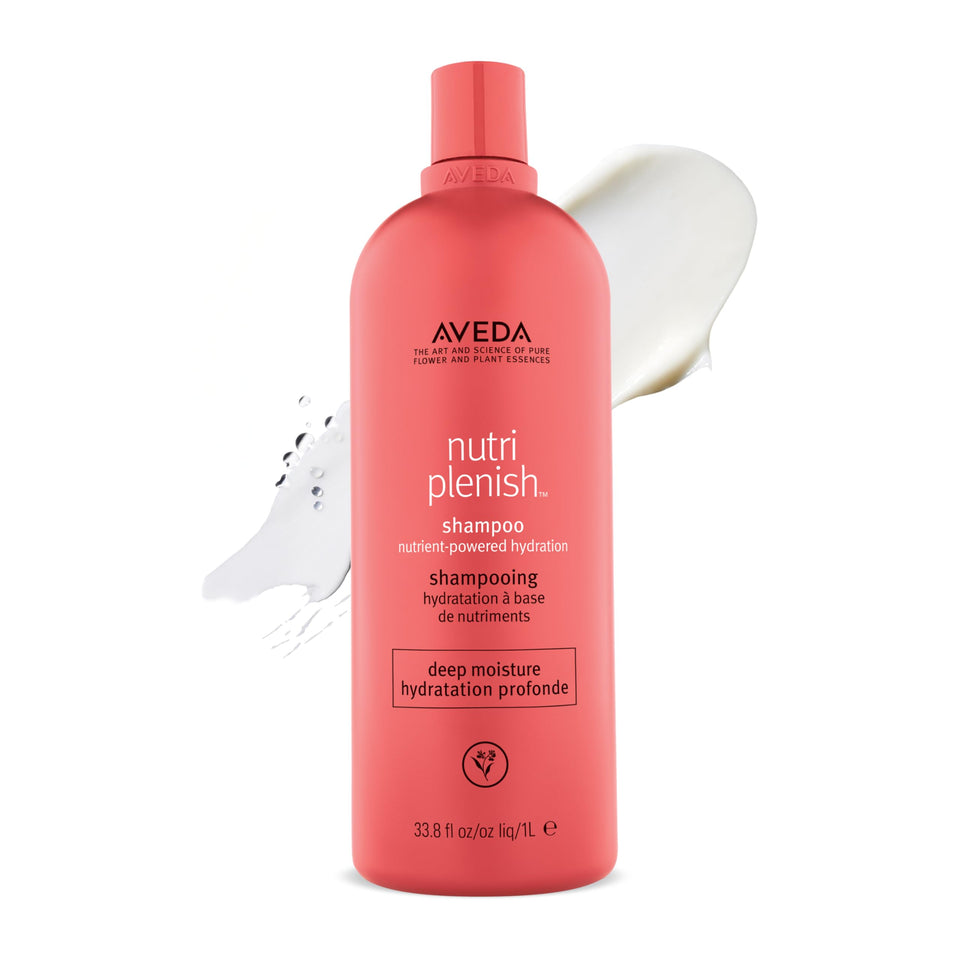Aveda Nutriplenish Deep Moisture bottle pour highlighting rich hydration for dry hair