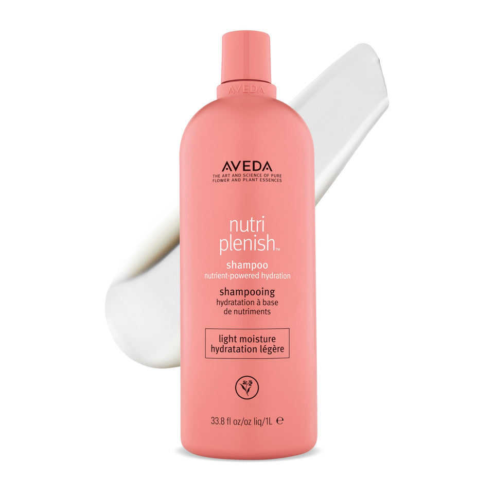 Aveda Nutriplenish shampoo bottle front showing lightweight hydration for dry hair