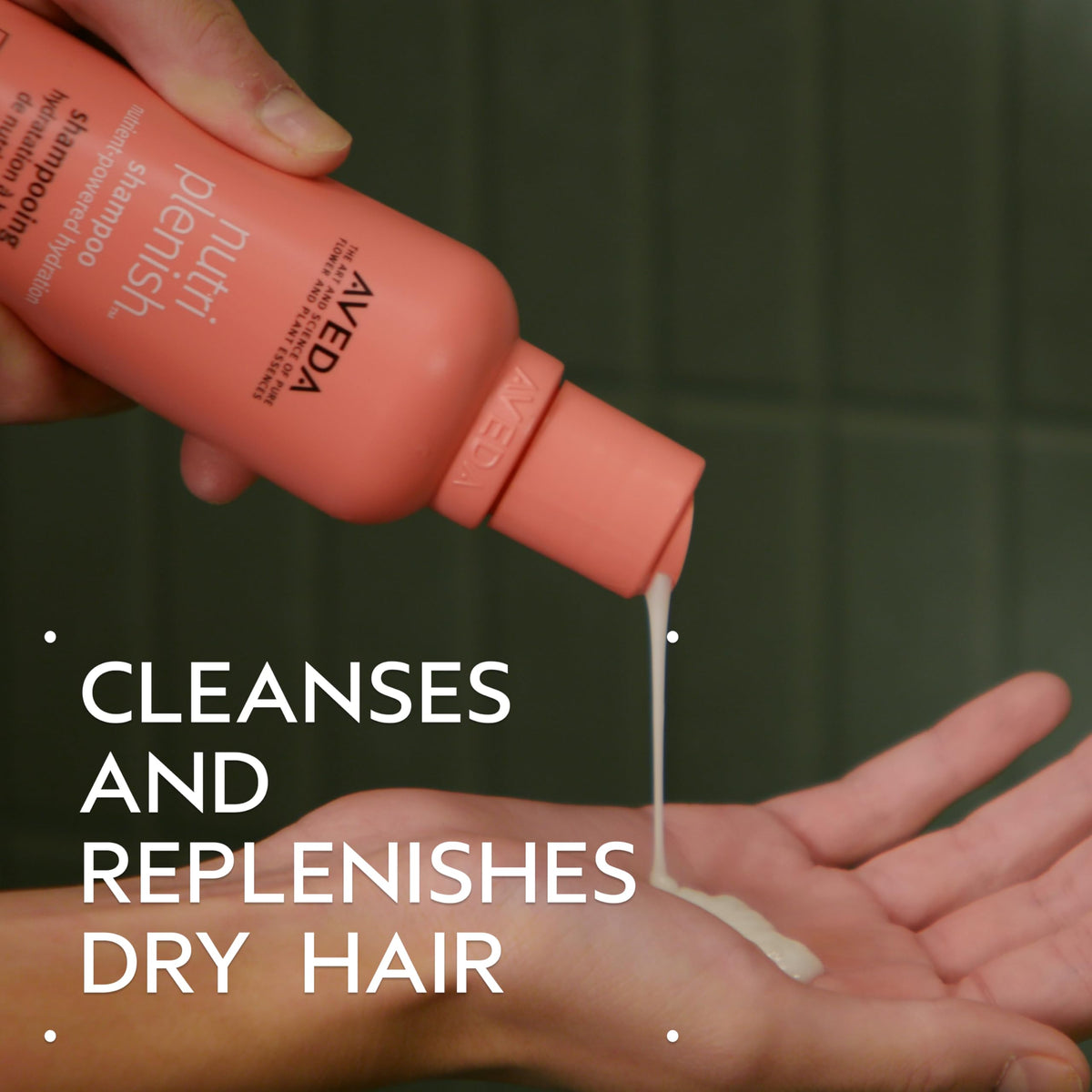 Aveda Nutriplenish creamy lather on the hand demonstrates gentle cleansing