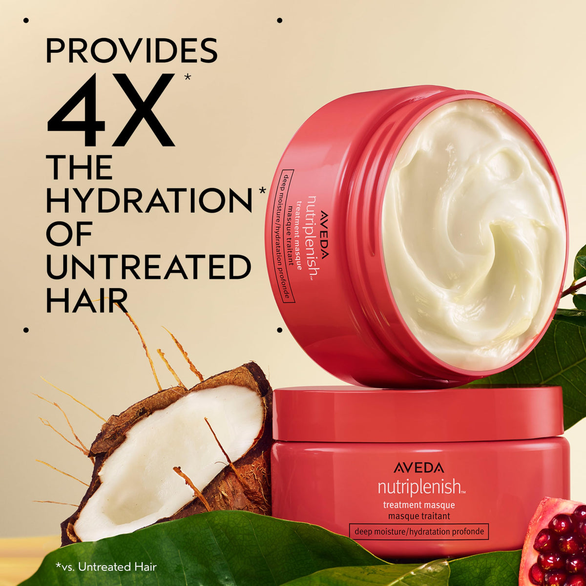 Aveda Nutriplenish Deep Moisture Masque being applied for intense conditioning on dry hair.