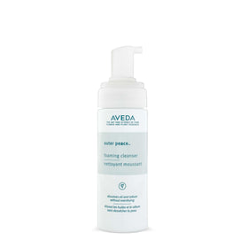 Aveda Outer Peace Foaming Cleanser bottle closeup showing gentle cleansing for acne-prone skin