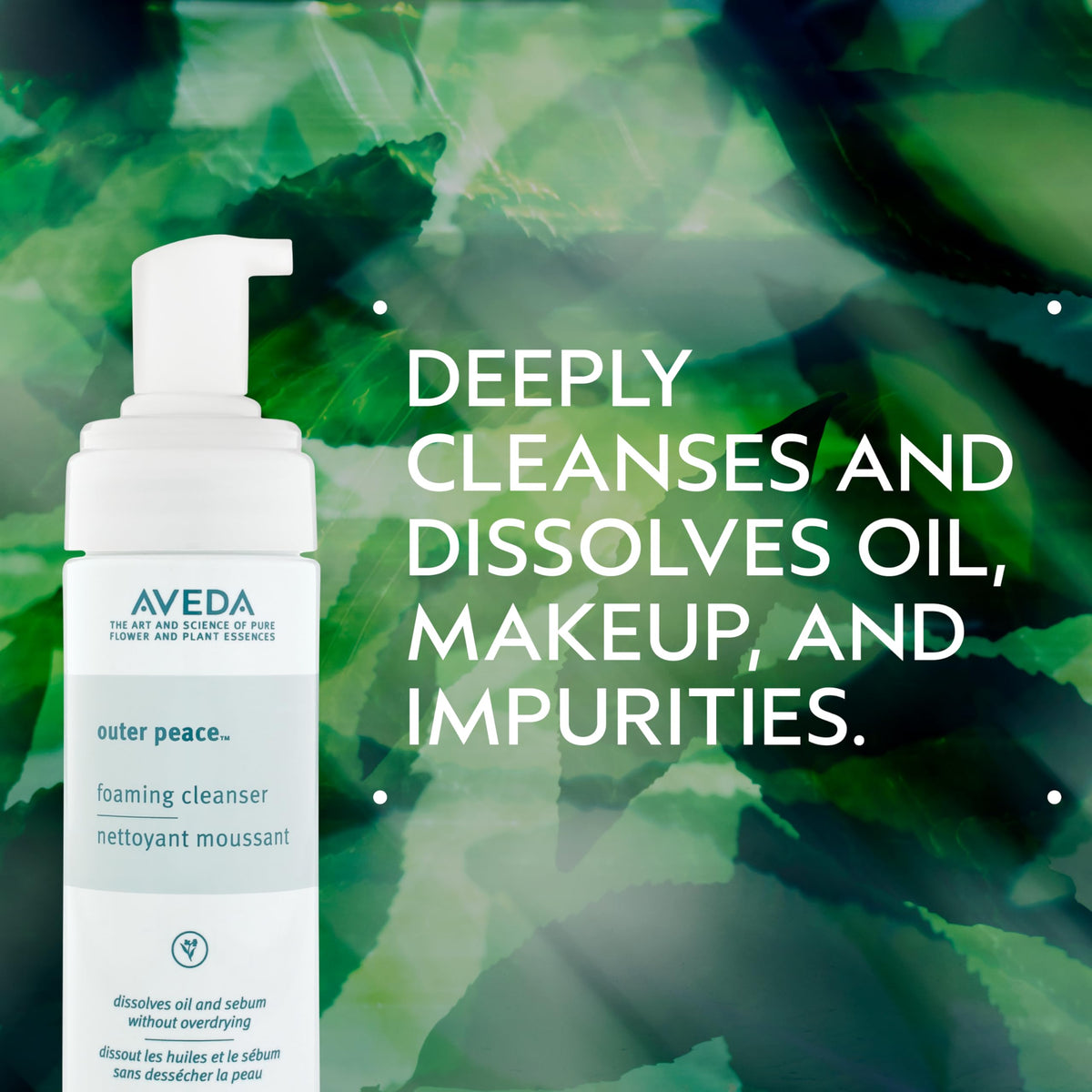 Aveda Outer Peace foaming cleanser pump for lightweight, thorough cleansing