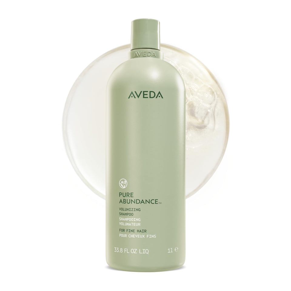 Aveda Pure Abundance Shampoo bottle ready for volumizing lift on fine hair