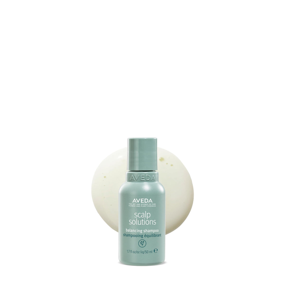 Aveda Scalp Solutions Balancing Shampoo bottle close-up for daily scalp care.