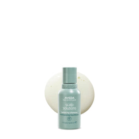 Aveda Scalp Solutions Balancing Shampoo bottle close-up for daily scalp care.
