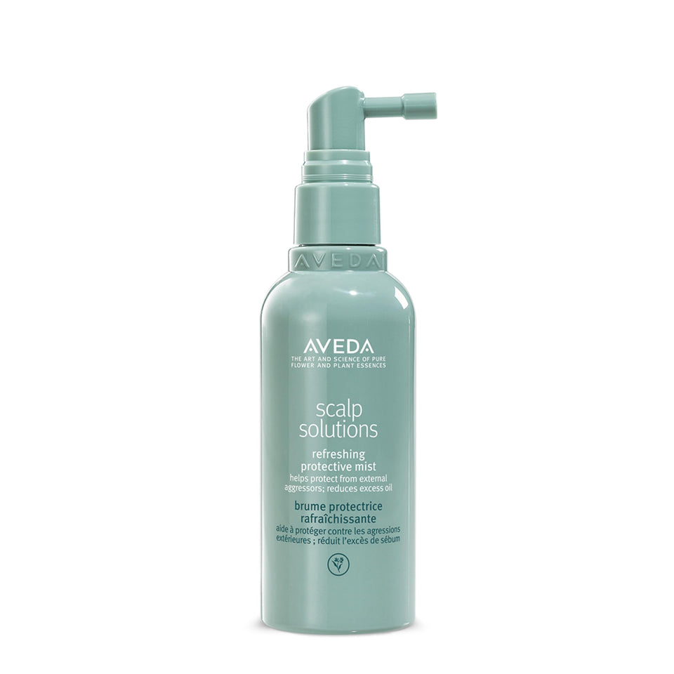 Aveda Scalp Solutions Refreshing Protective Mist bottle for daily scalp refresh and oil reduction.