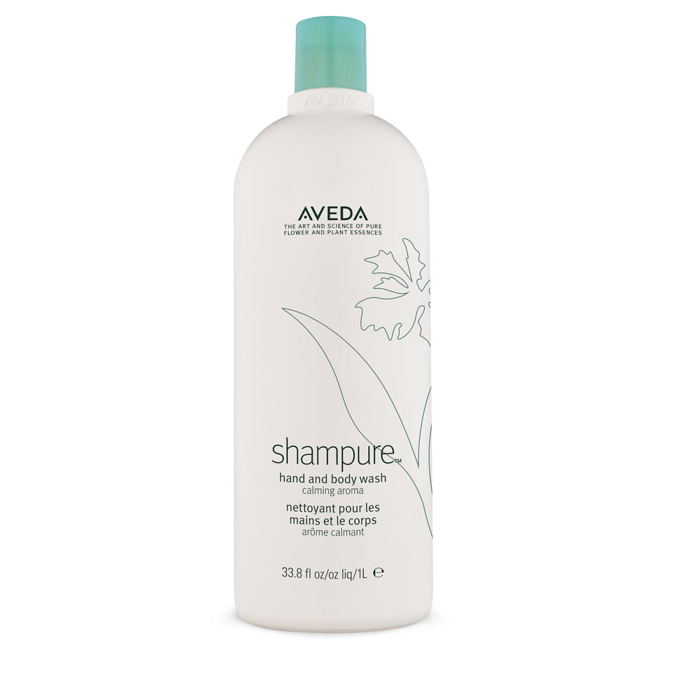 Aveda Shampure hand & body wash bottle with lavender aroma promotes daily calm for skin.