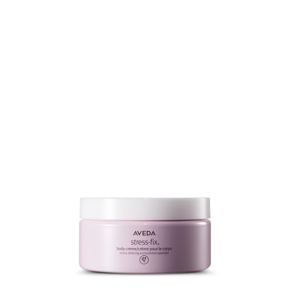 Aveda Stress-Fix Body Creme bottle front with calming lavender aroma