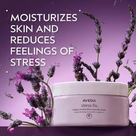 Close-up of Aveda Stress-Fix Body Creme jar showing rich, creamy texture