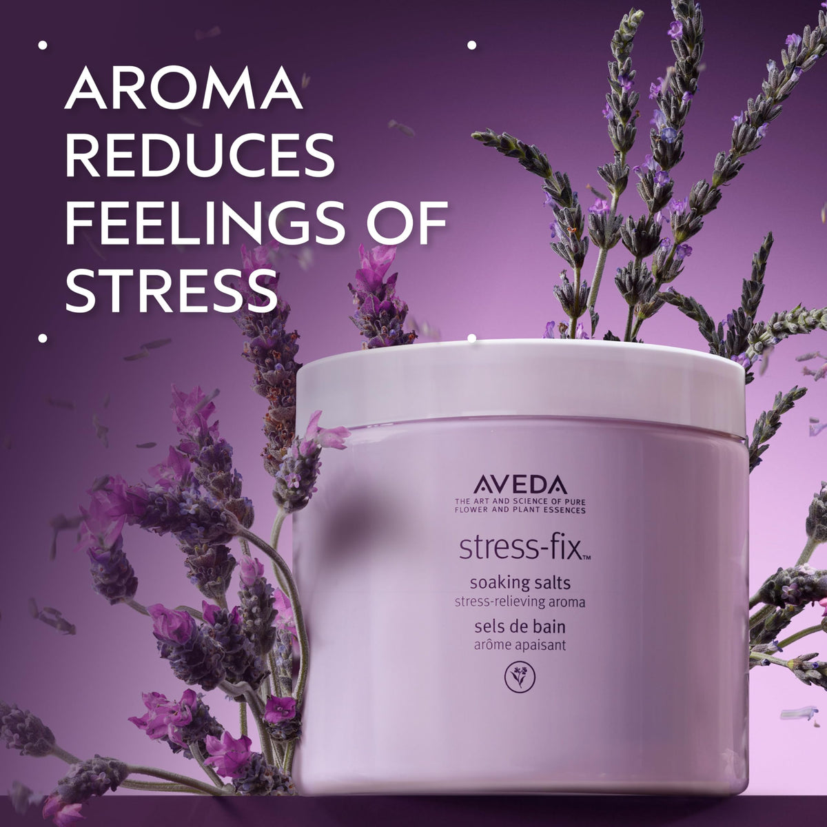 Dissolving salts in tub highlighting lavender aroma for stress-relief moments.