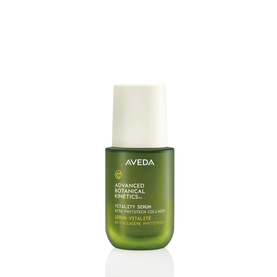 Aveda Vitality Serum bottle front promotes hydrated, radiant skin.