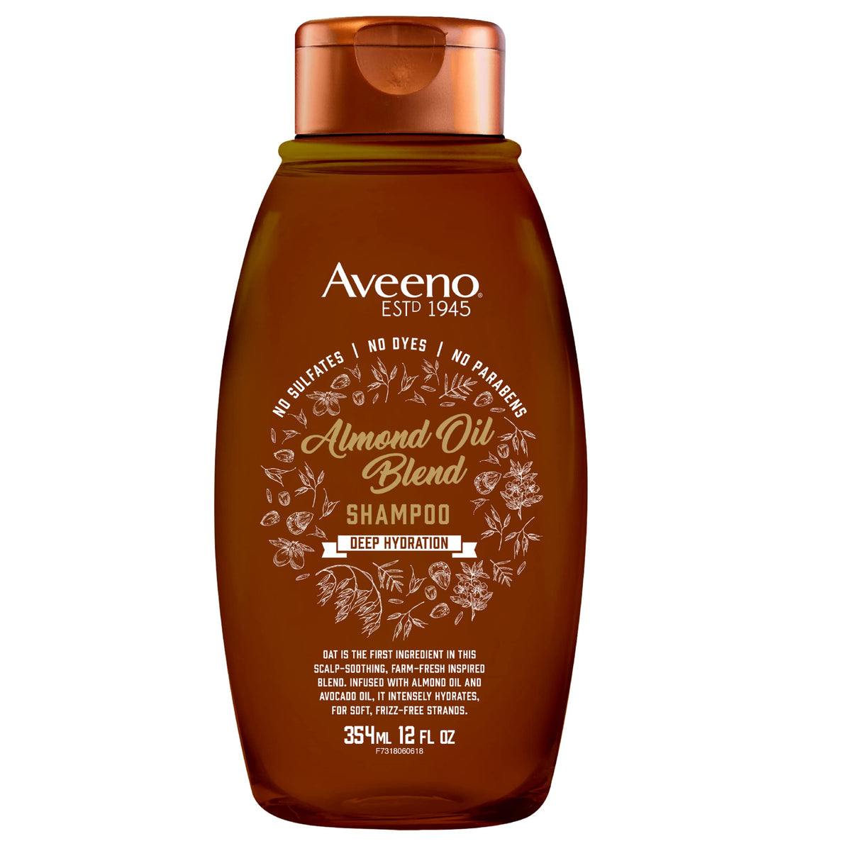 Aveeno Almond Oil Blend Shampoo bottle promotes gentle cleansing for hydrated hair