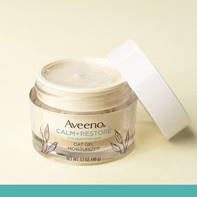 Texture of Aveeno Calm+Restore gel cream highlighting lightweight hydration.