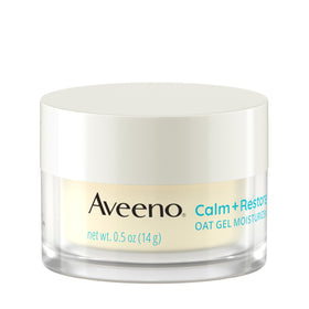 Aveeno Calm + Restore Oat Gel texture close-up highlighting lightweight, fast-absorbing hydration for daily use.