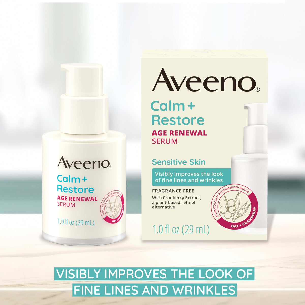 Aveeno serum texture close-up showing light hydration for sensitive skin.