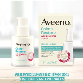Aveeno serum texture close-up showing light hydration for sensitive skin.