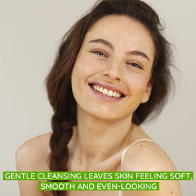 Aveeno Clear Complexion foam lather close-up highlights gentle cleansing for sensitive skin.