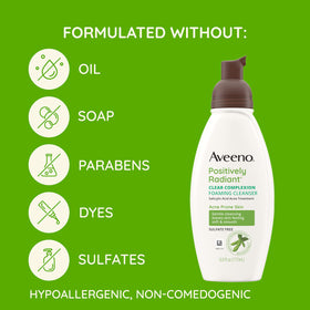Aveeno Clear Complexion hypoallergenic label emphasizes a non-irritating daily-use formula.
