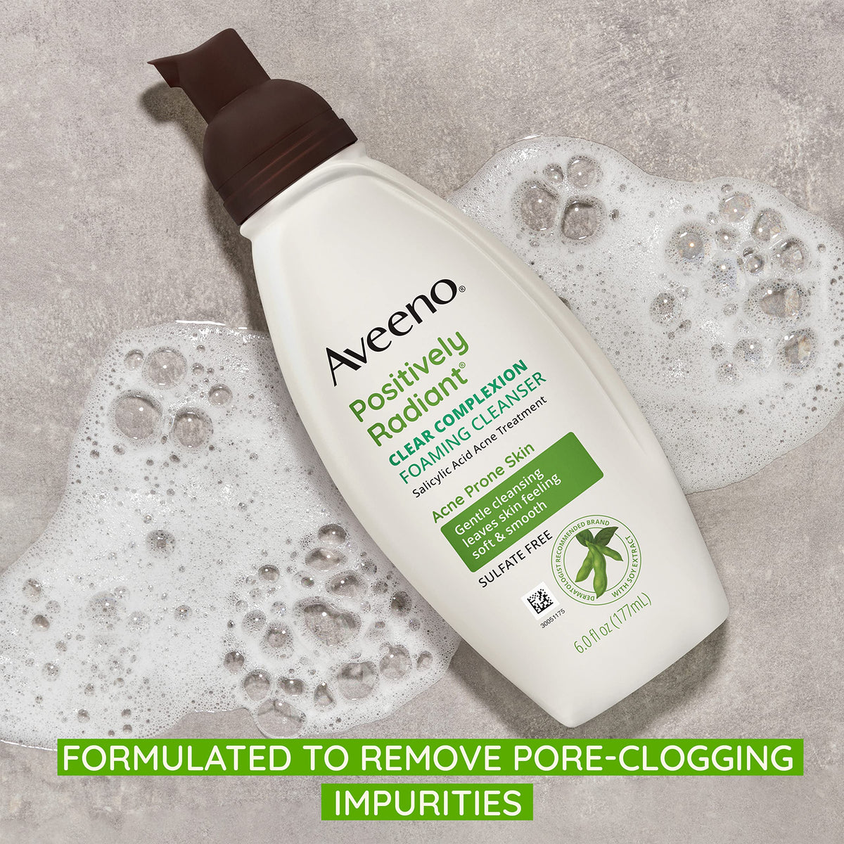Aveeno Clear Complexion soy extract panel illustrates nourishing ingredients for clearer-looking skin.