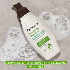 Aveeno Clear Complexion soy extract panel illustrates nourishing ingredients for clearer-looking skin.