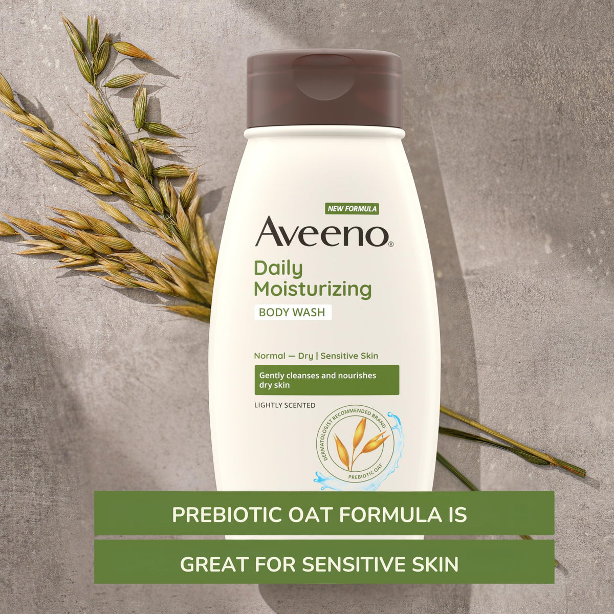 Aveeno Daily Moisturizing Body Wash creamy-lather closeup illustrates smooth skin after shower.