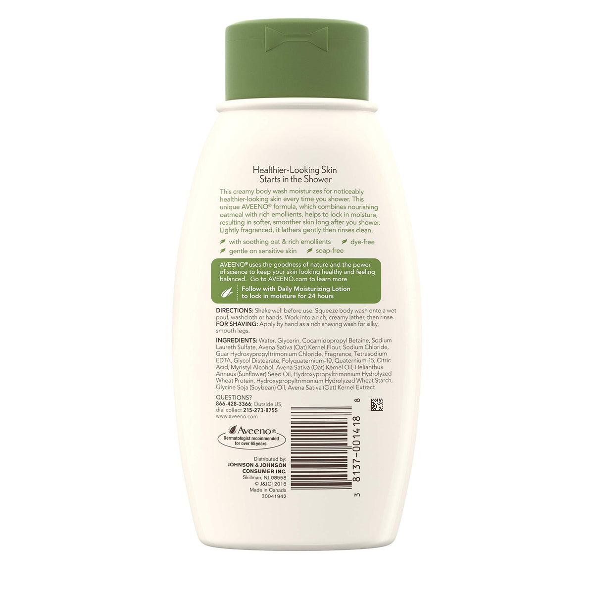Pouring Aveeno Daily Moisturizing Body Wash showing smooth lather