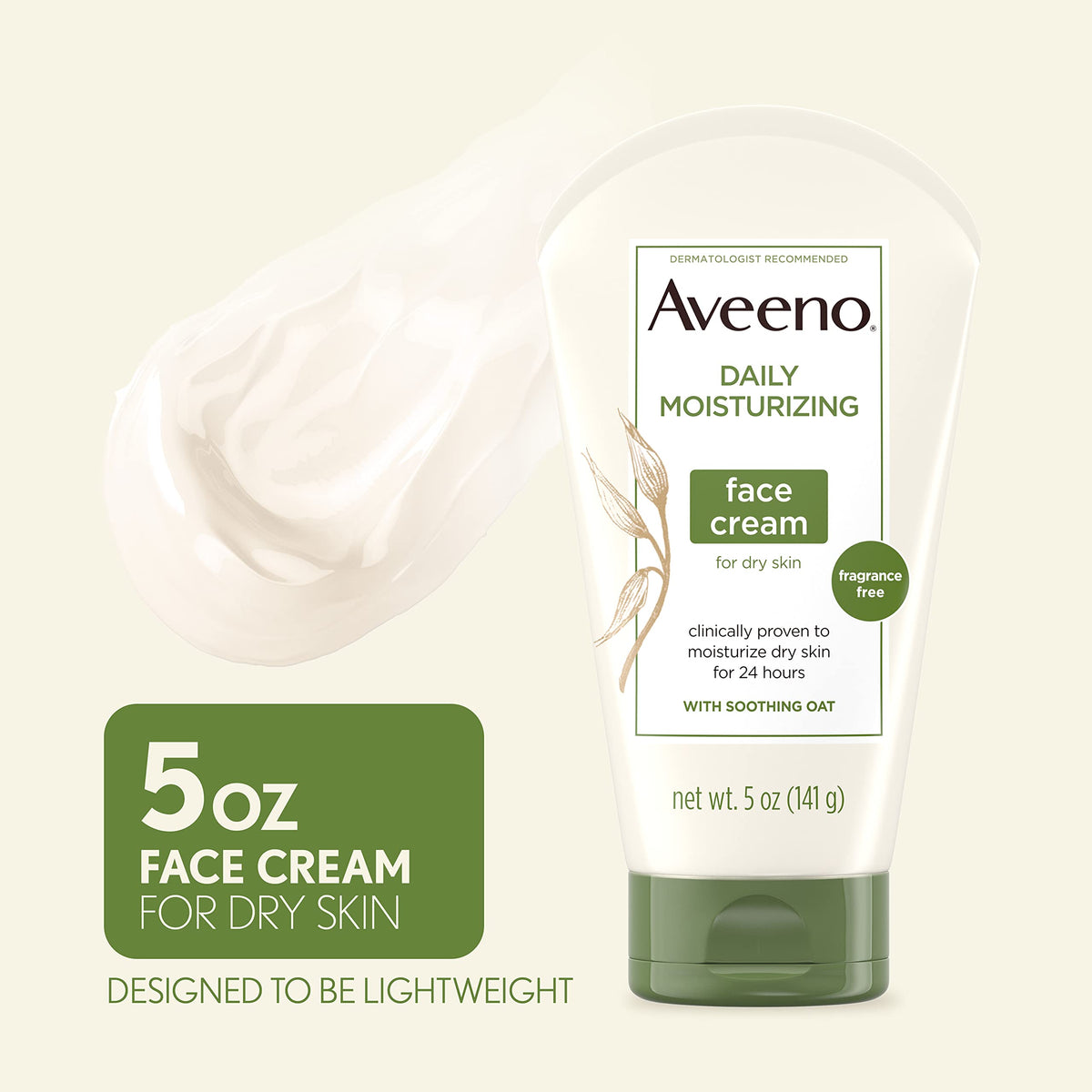 Close-up of Aveeno face cream texture for daily use.