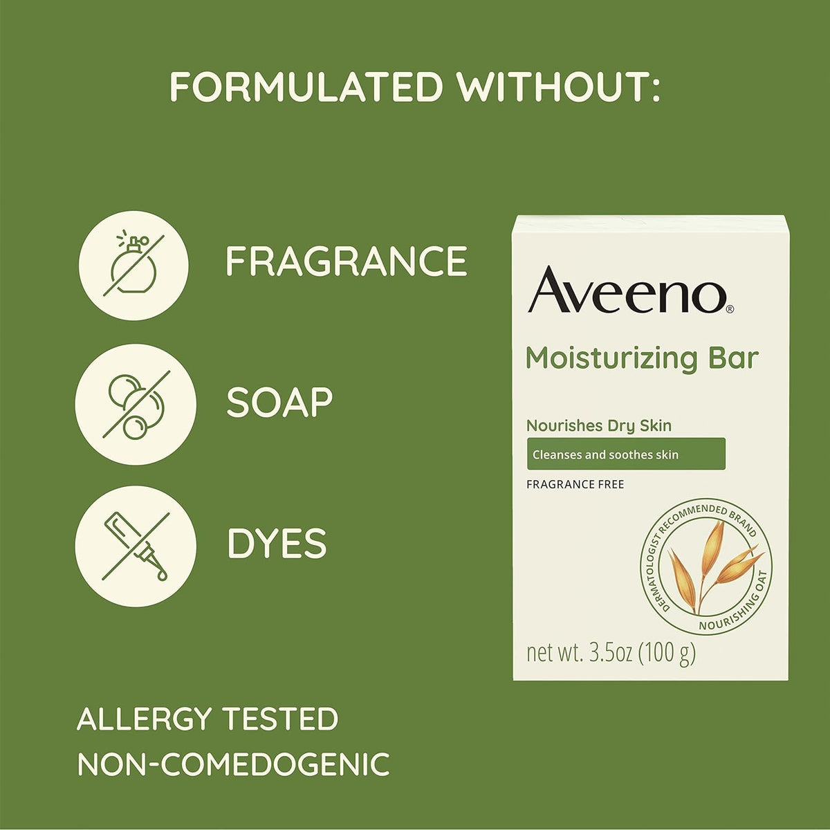 Aveeno Moisturizing Bar with colloidal oatmeal highlights a skin-protectant ingredient.
