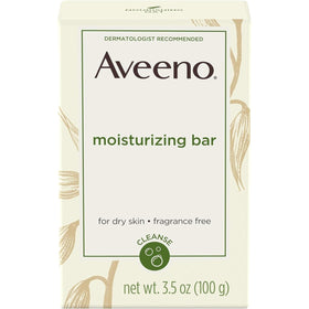 Aveeno Moisturizing Bar packaging notes fragrance-free and dye-free formulation.