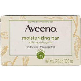 Aveeno Moisturizing Bar packaging box; compact daily cleanser design.